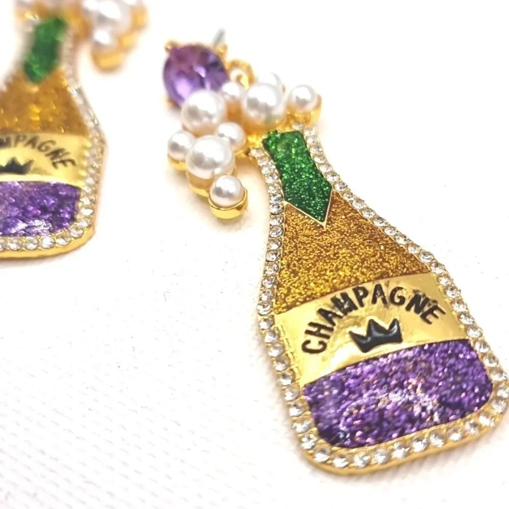Mardi Gras Chamagne cocktail earrings Rhinestone Pearls |  NEW